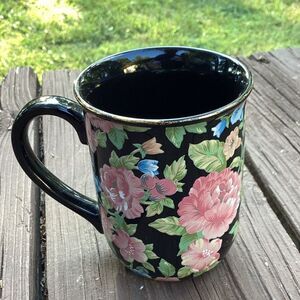 Gibson Floral Garden Black Coffee Mug Large Pink Rose Design‎ Ceramic